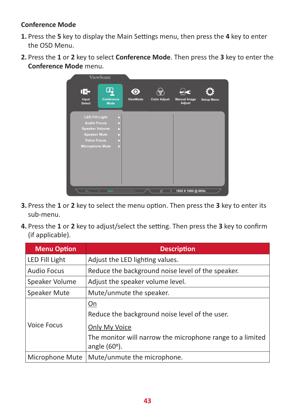 VIEWSONIC VG2456V 23.8" Conferencing Monitor User Manual | Page 43 / 73