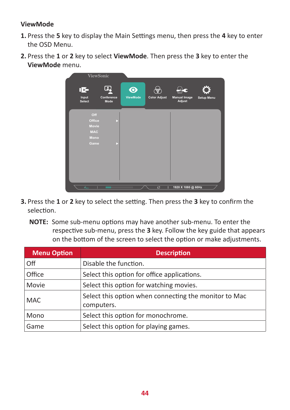 VIEWSONIC VG2456V 23.8" Conferencing Monitor User Manual | Page 44 / 73