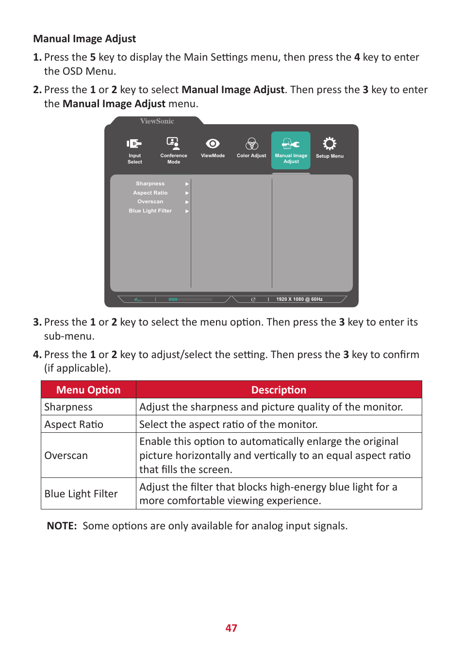 VIEWSONIC VG2456V 23.8" Conferencing Monitor User Manual | Page 47 / 73