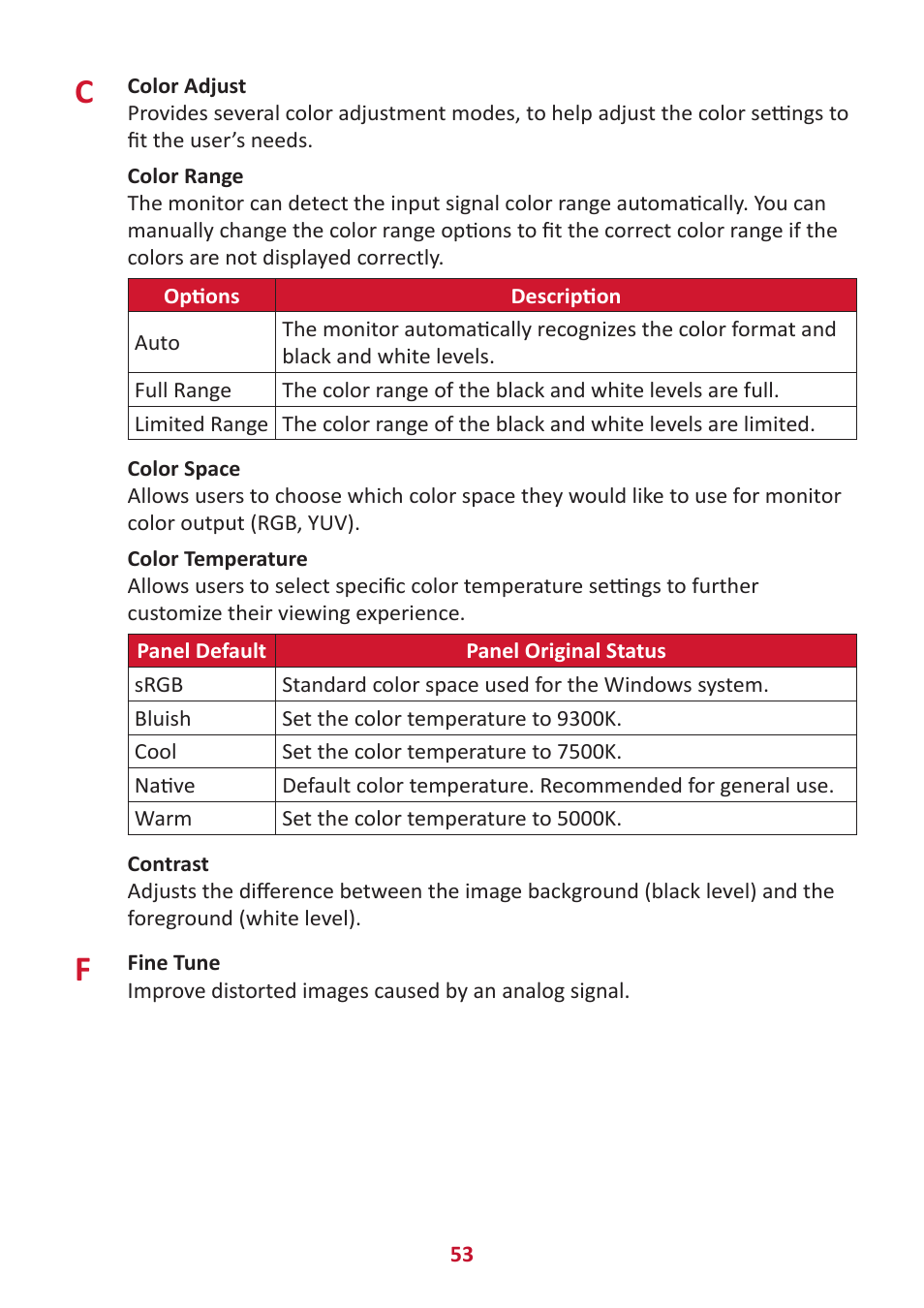 VIEWSONIC VG2456V 23.8" Conferencing Monitor User Manual | Page 53 / 73