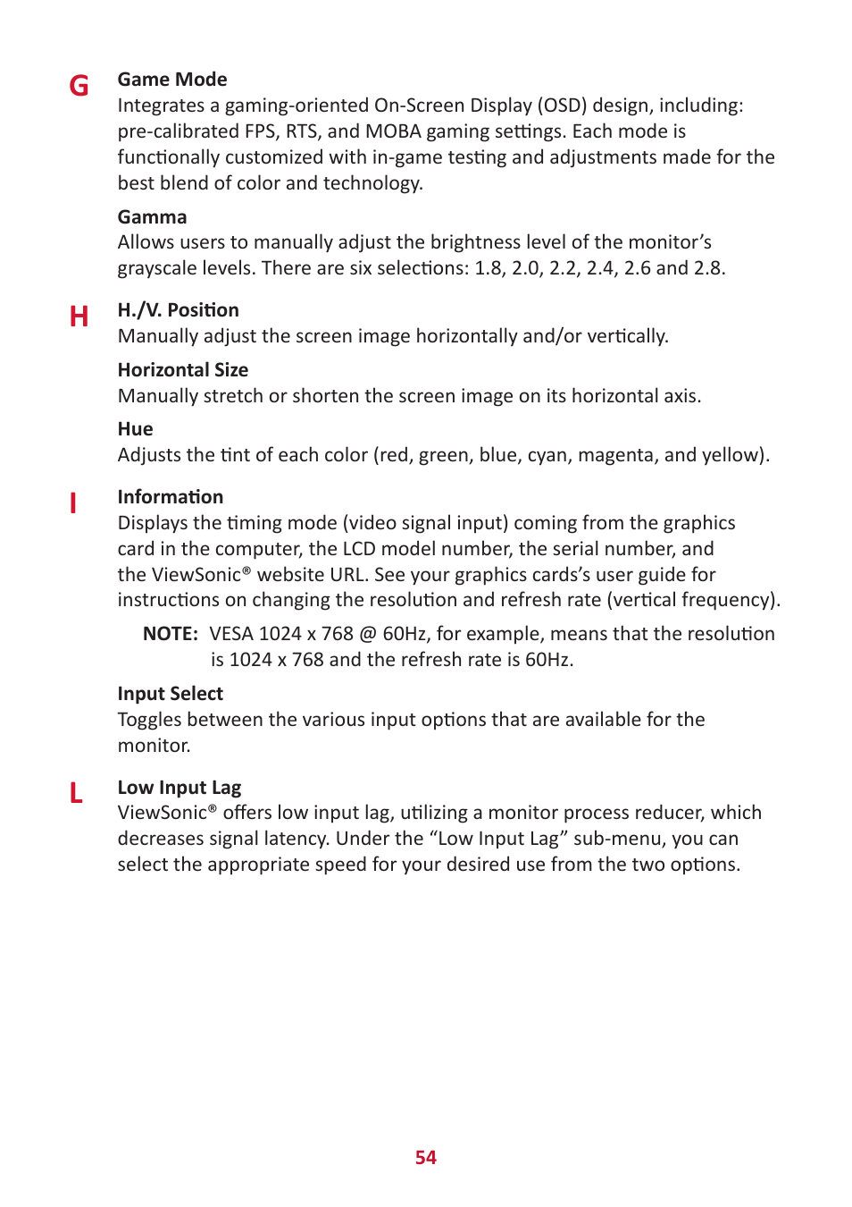 VIEWSONIC VG2456V 23.8" Conferencing Monitor User Manual | Page 54 / 73