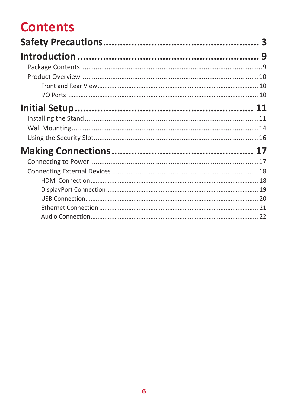 VIEWSONIC VG2456V 23.8" Conferencing Monitor User Manual | Page 6 / 73