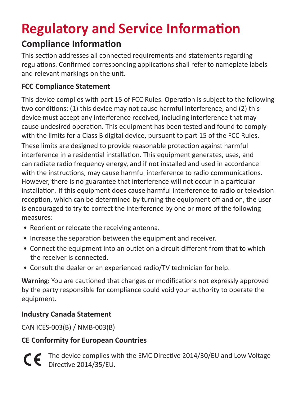Regulatory and service information, Compliance information | VIEWSONIC VG2456V 23.8" Conferencing Monitor User Manual | Page 62 / 73