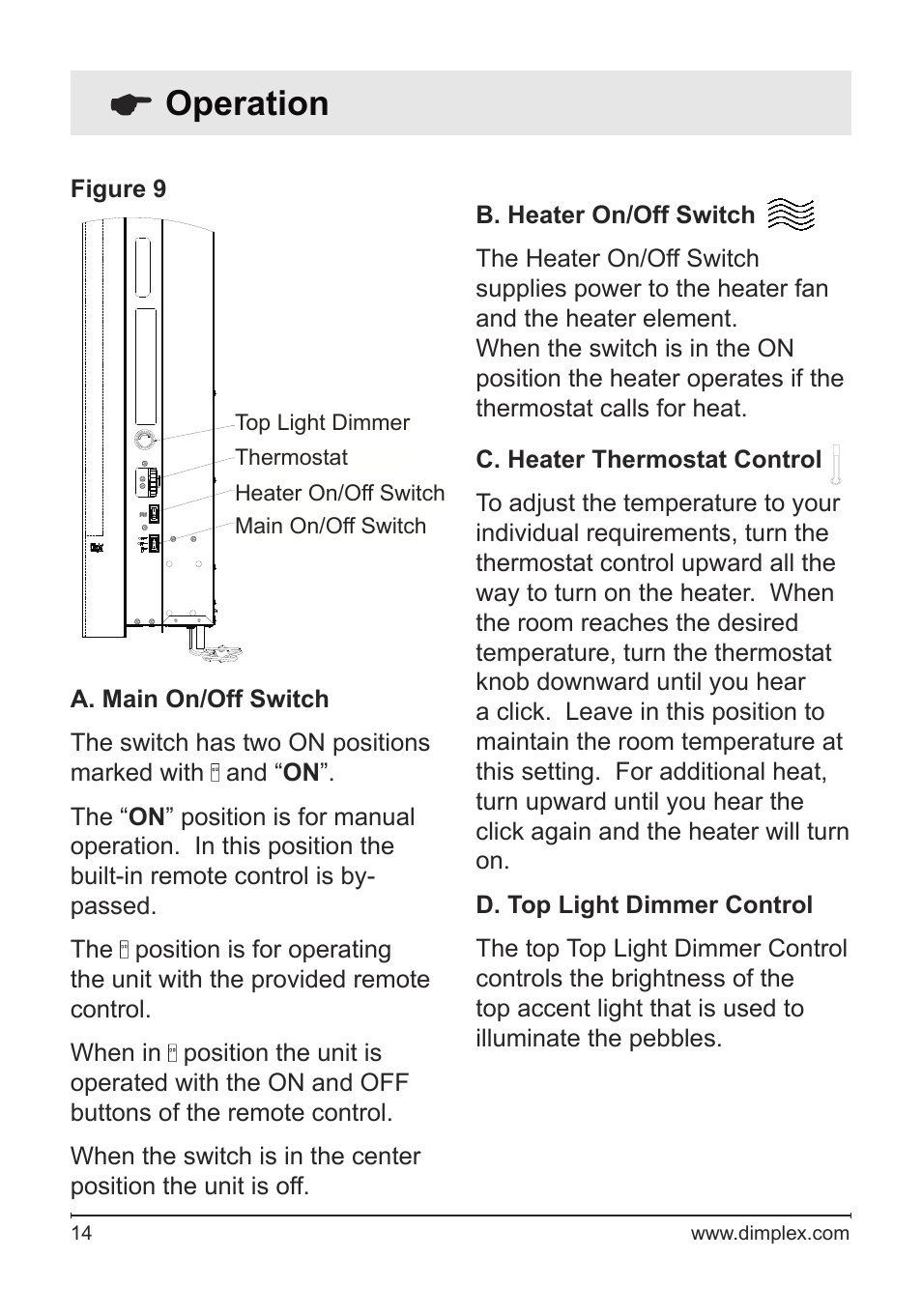 Operation | Dimplex Electric Fireplace VCX1525 User Manual | Page 14 / 20