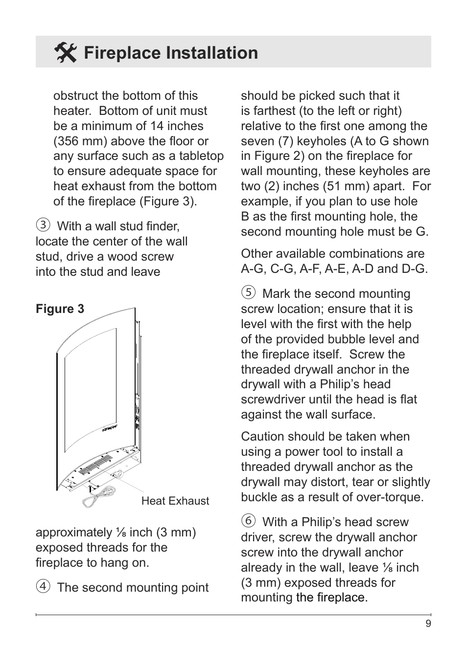 Fireplace installation | Dimplex Electric Fireplace VCX1525 User Manual | Page 9 / 20