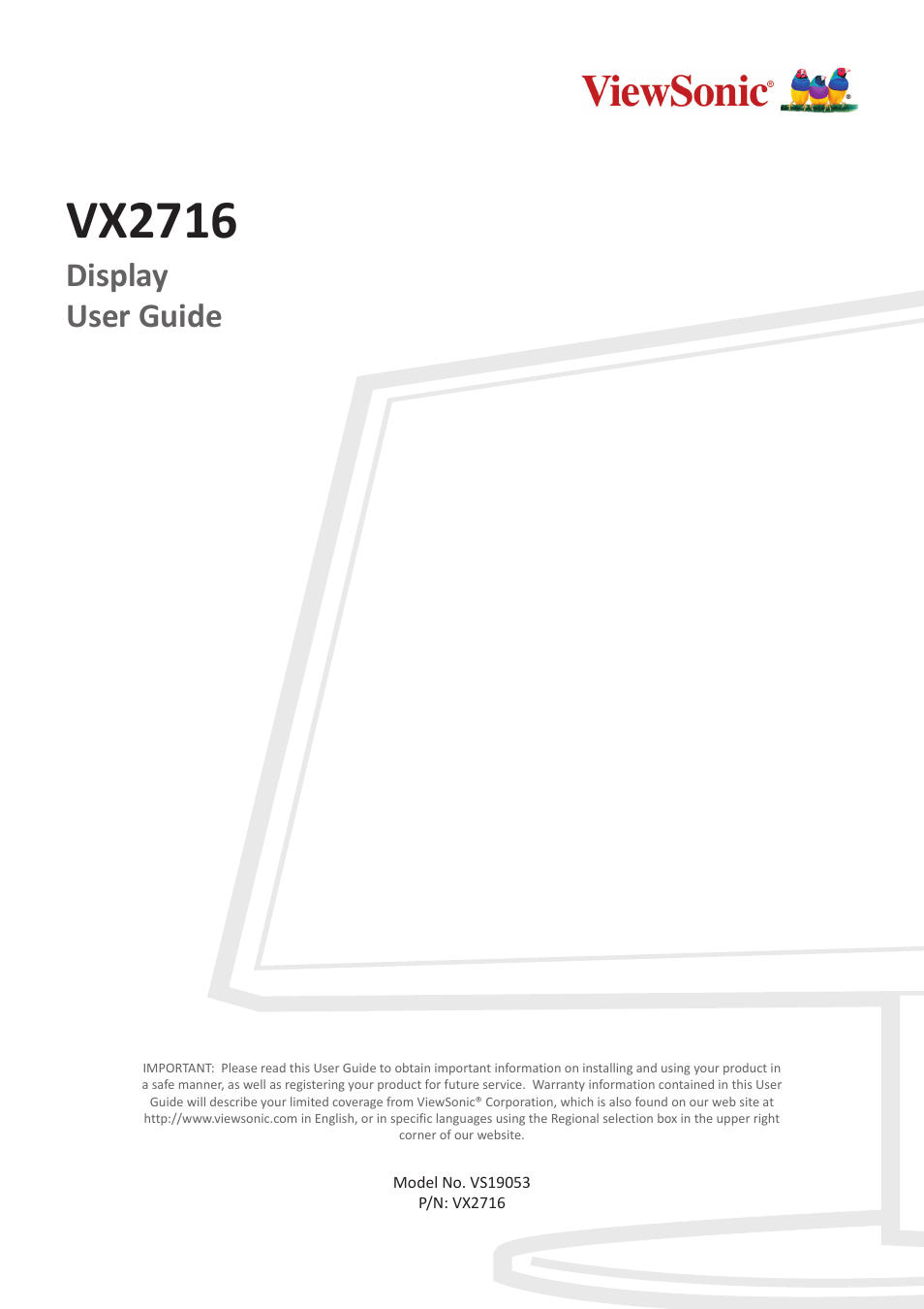 VIEWSONIC VX2416 23.8" 100 Hz Gaming Monitor User Manual | 49 pages