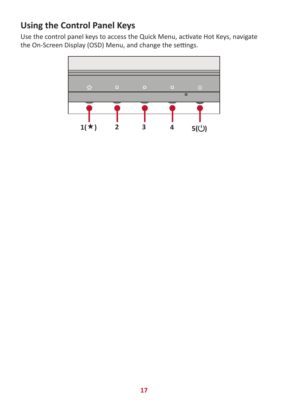Using the control panel keys | VIEWSONIC VX2416 23.8" 100 Hz Gaming Monitor User Manual | Page 17 / 49