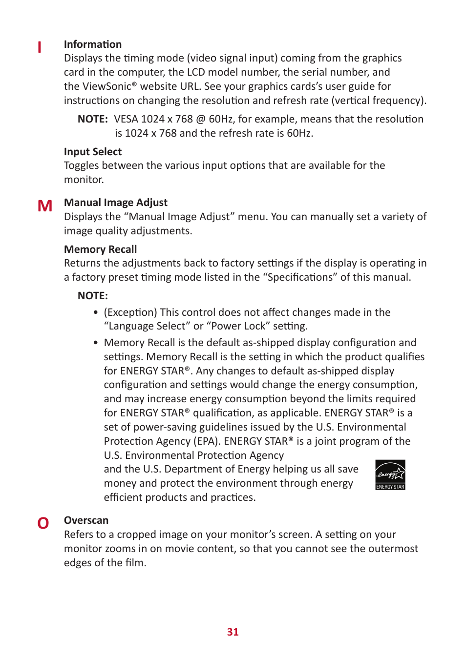VIEWSONIC VX2416 23.8" 100 Hz Gaming Monitor User Manual | Page 31 / 49