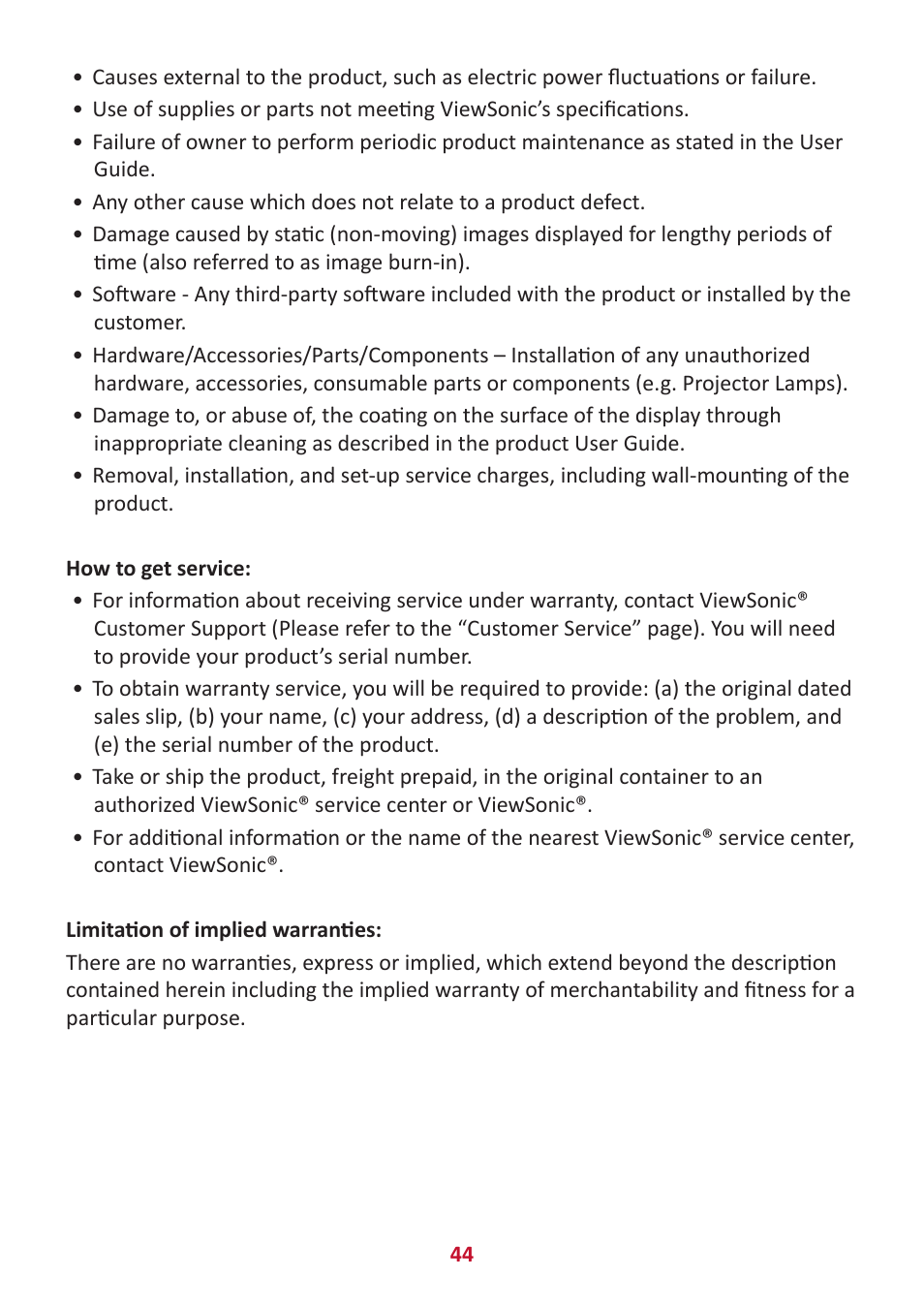 VIEWSONIC VX2416 23.8" 100 Hz Gaming Monitor User Manual | Page 44 / 49