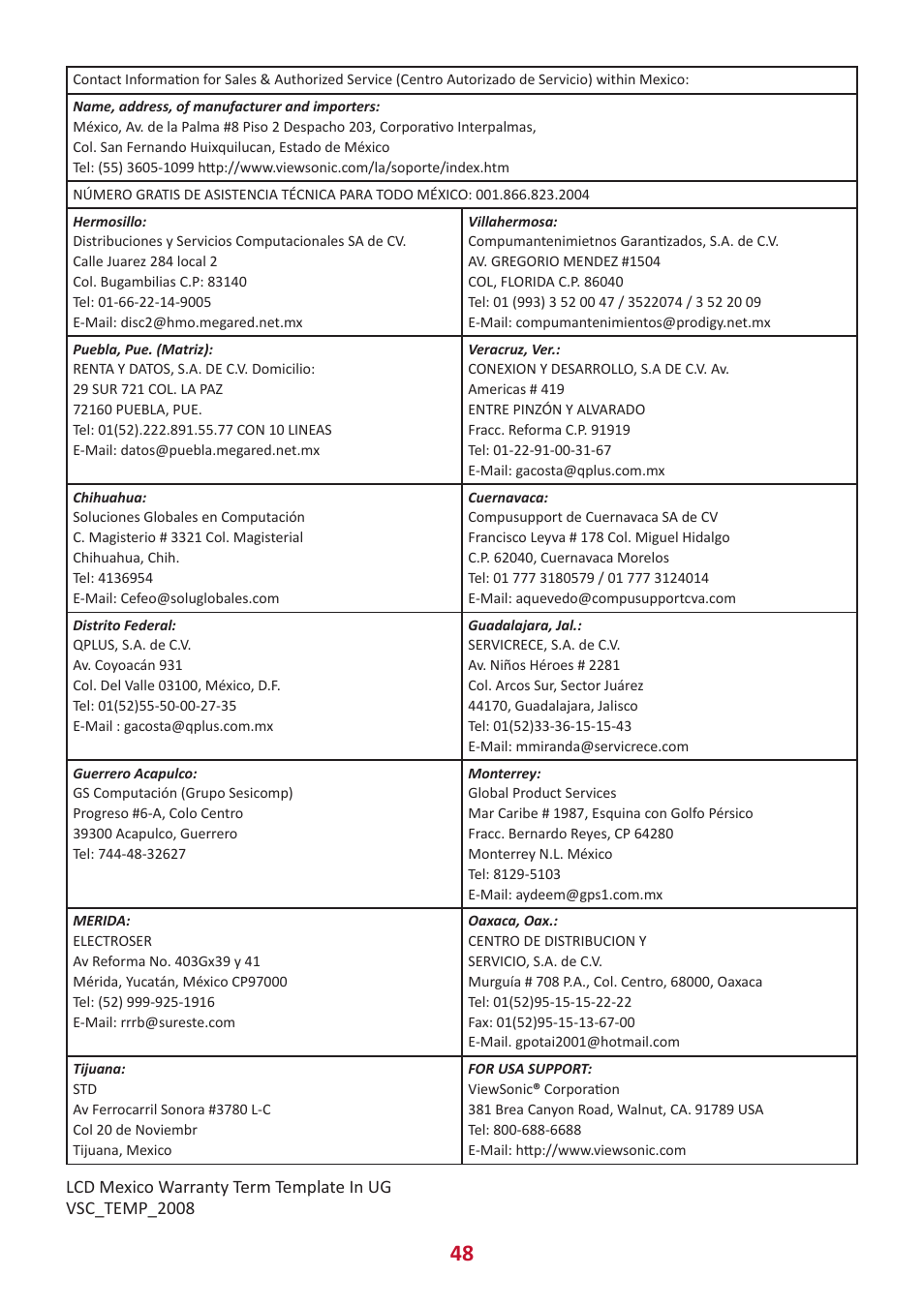 VIEWSONIC VX2416 23.8" 100 Hz Gaming Monitor User Manual | Page 48 / 49