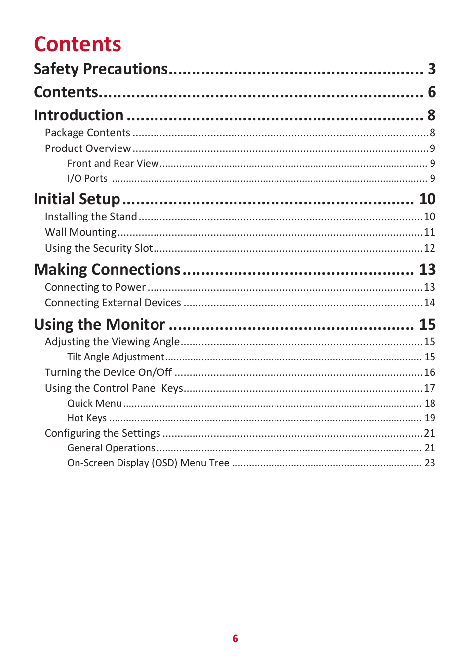 VIEWSONIC VX2416 23.8" 100 Hz Gaming Monitor User Manual | Page 6 / 49
