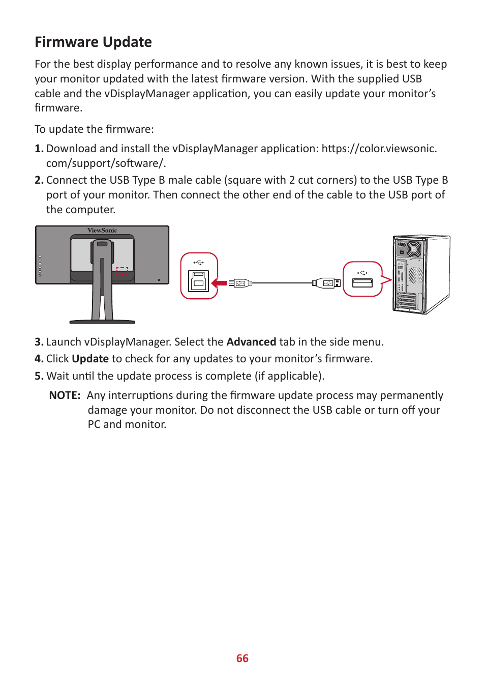 Firmware update | VIEWSONIC VP3881a 37.5" 21:9 4K Curved IPS Monitor User Manual | Page 66 / 91