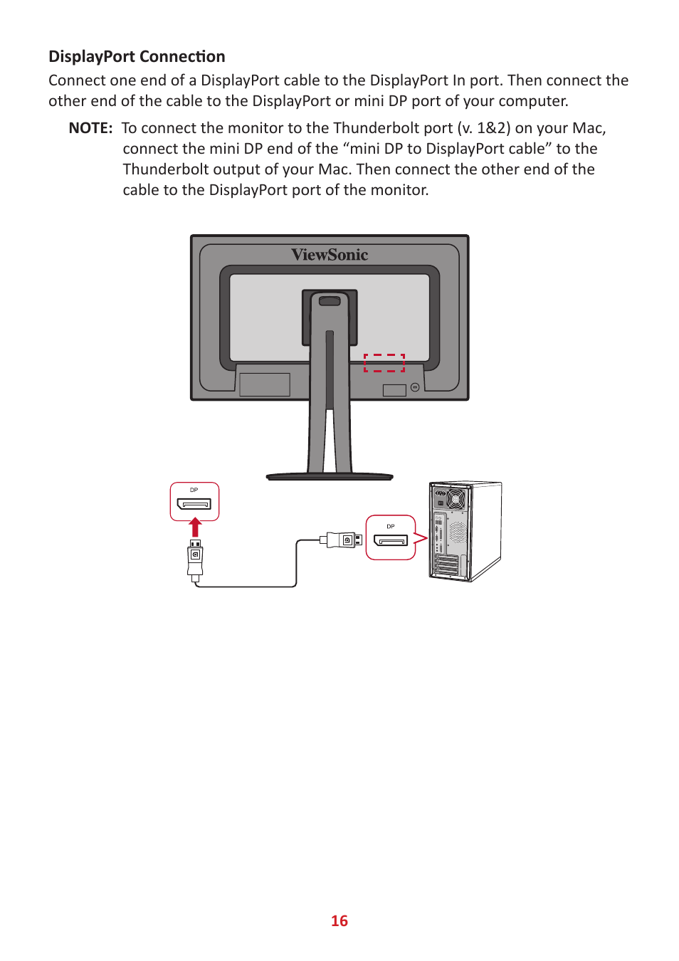 Displayport connection | VIEWSONIC VP2785-2K 27" 16:9 IPS Monitor User Manual | Page 16 / 81