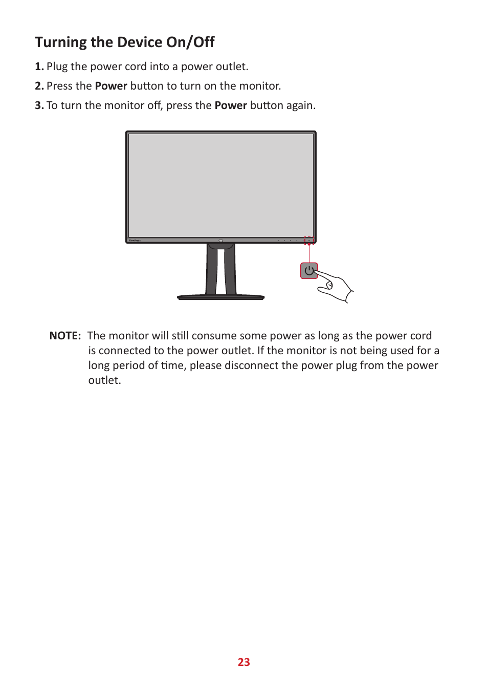 Turning the device on/off | VIEWSONIC VP2785-2K 27" 16:9 IPS Monitor User Manual | Page 23 / 81