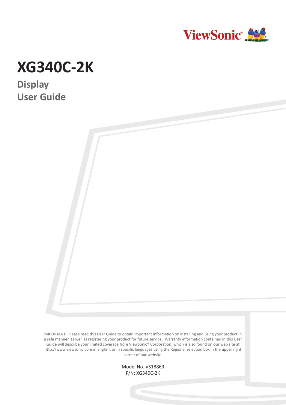 VIEWSONIC Elite XG340C-2K 34" 1440p HDR 180 Hz Curved Ultrawide Gaming Monitor User Manual | 90 pages