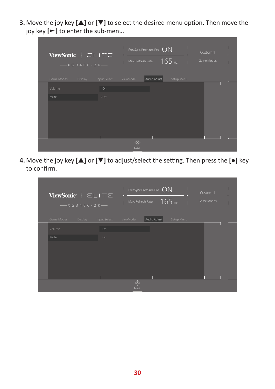 VIEWSONIC Elite XG340C-2K 34" 1440p HDR 180 Hz Curved Ultrawide Gaming Monitor User Manual | Page 30 / 90