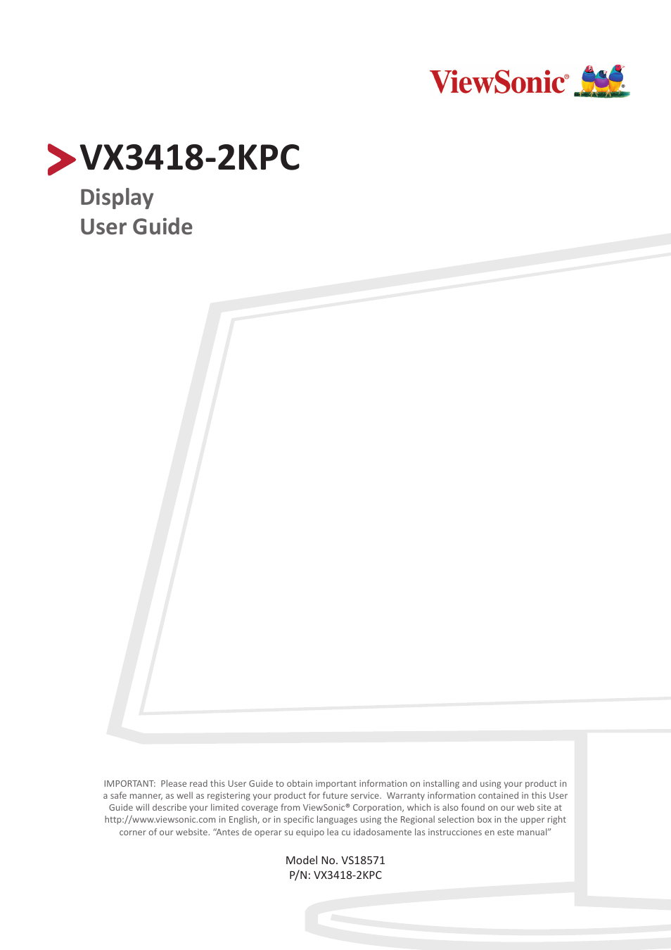 VIEWSONIC VX3418-2KPC 34" 21:9 Curved VA Gaming Monitor User Manual | 47 pages