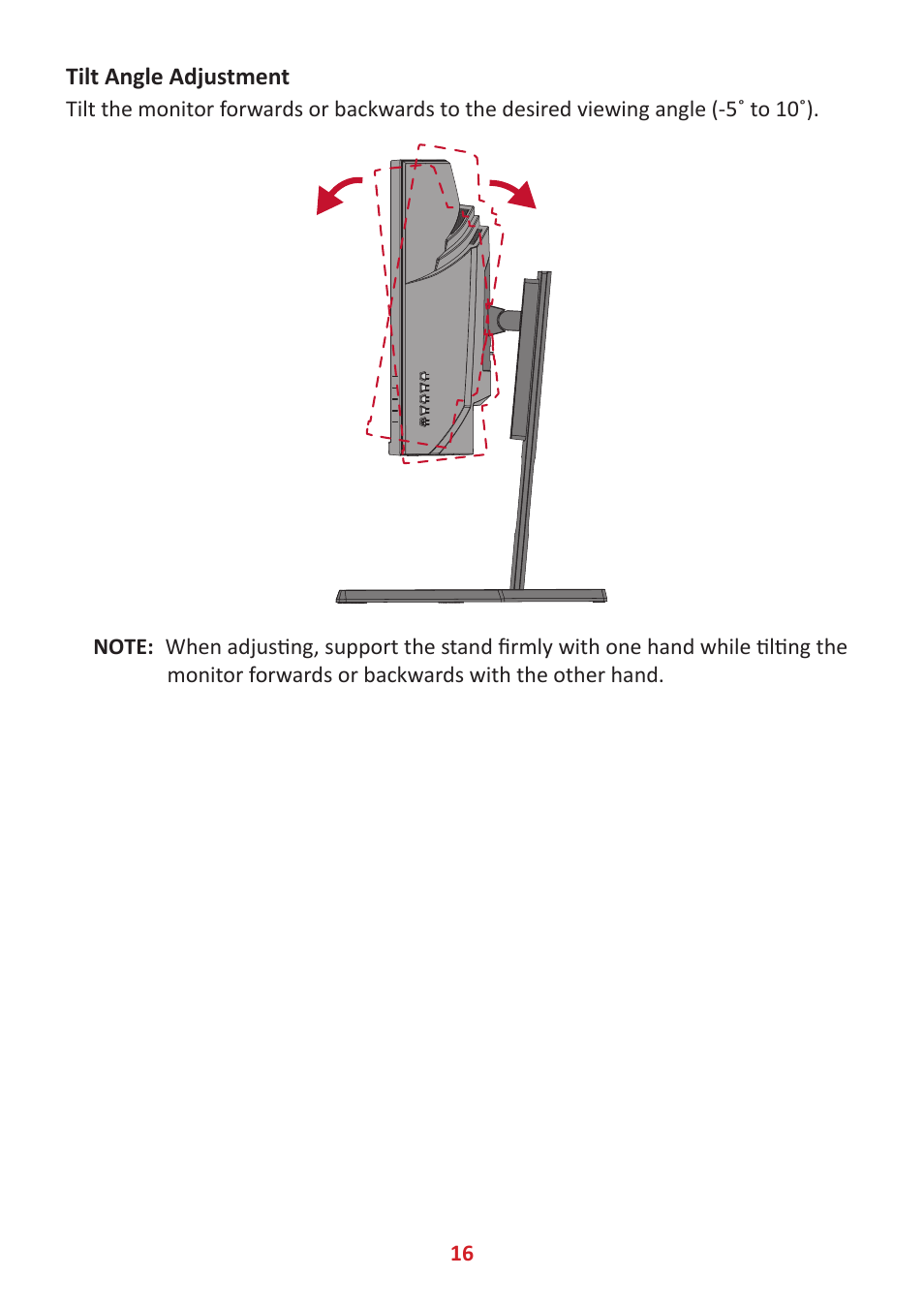 Tilt angle adjustment | VIEWSONIC VX3418-2KPC 34" 21:9 Curved VA Gaming Monitor User Manual | Page 16 / 47