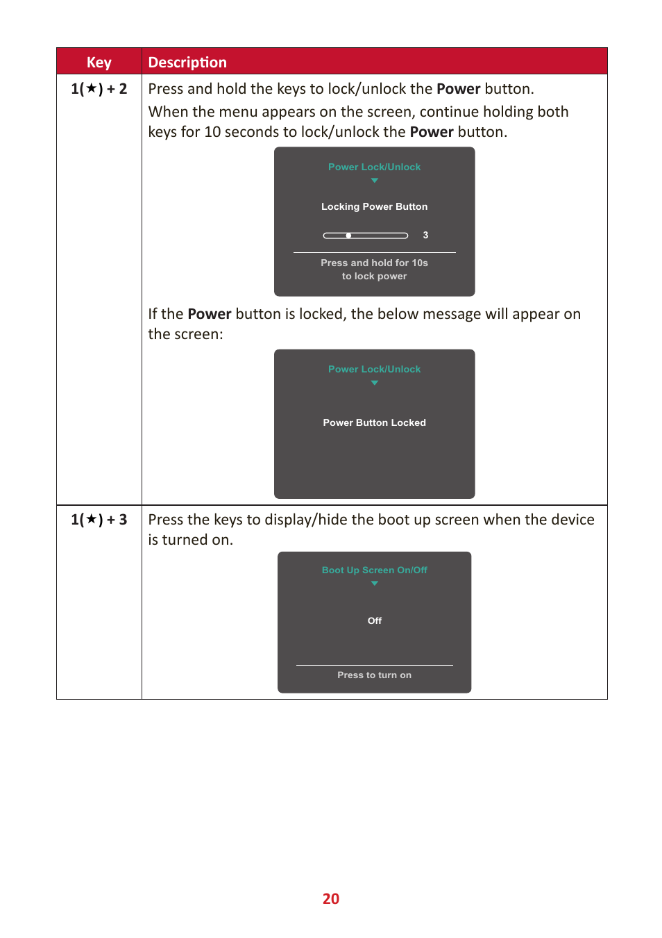 20 key description 1 | VIEWSONIC VX3418-2KPC 34" 21:9 Curved VA Gaming Monitor User Manual | Page 20 / 47