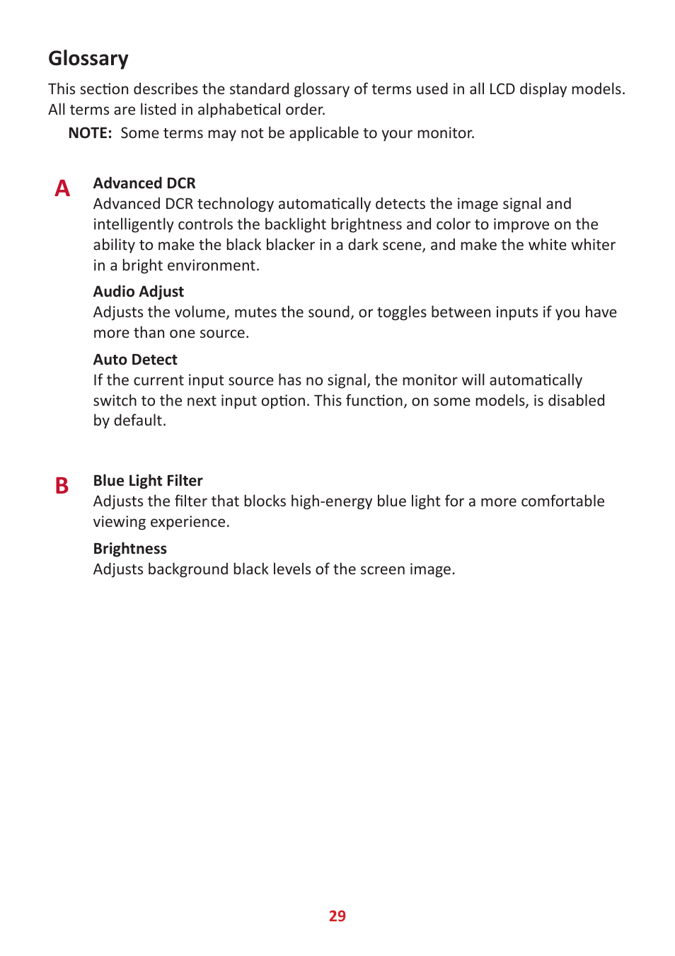 Glossary | VIEWSONIC VX3418-2KPC 34" 21:9 Curved VA Gaming Monitor User Manual | Page 29 / 47