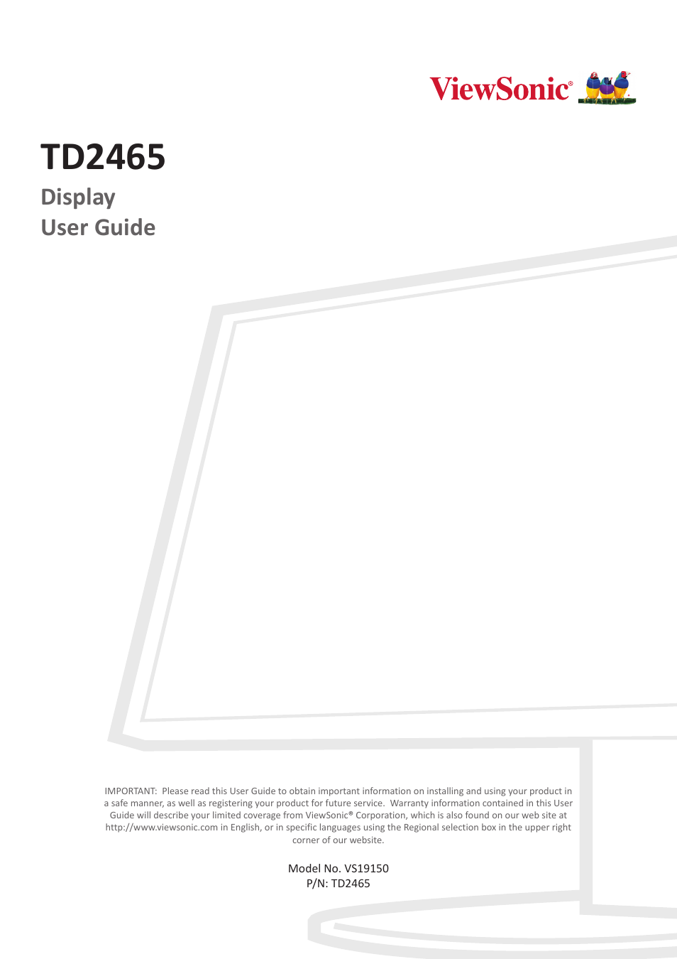 VIEWSONIC 24" Frameless Touchscreen Monitor User Manual | 57 pages