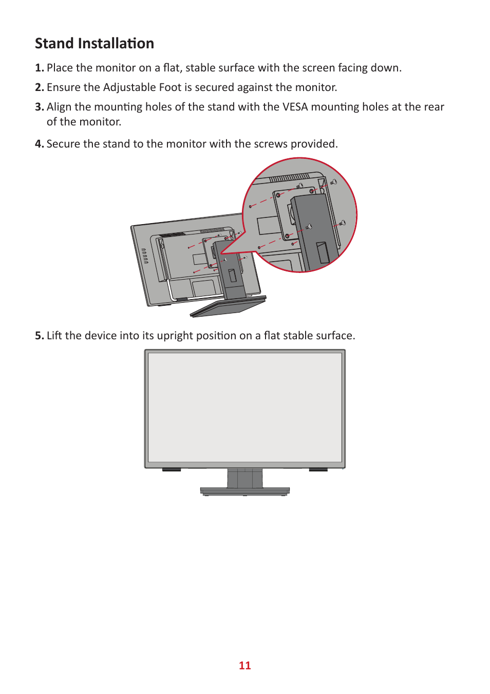 Stand installation | VIEWSONIC 24" Frameless Touchscreen Monitor User Manual | Page 11 / 57