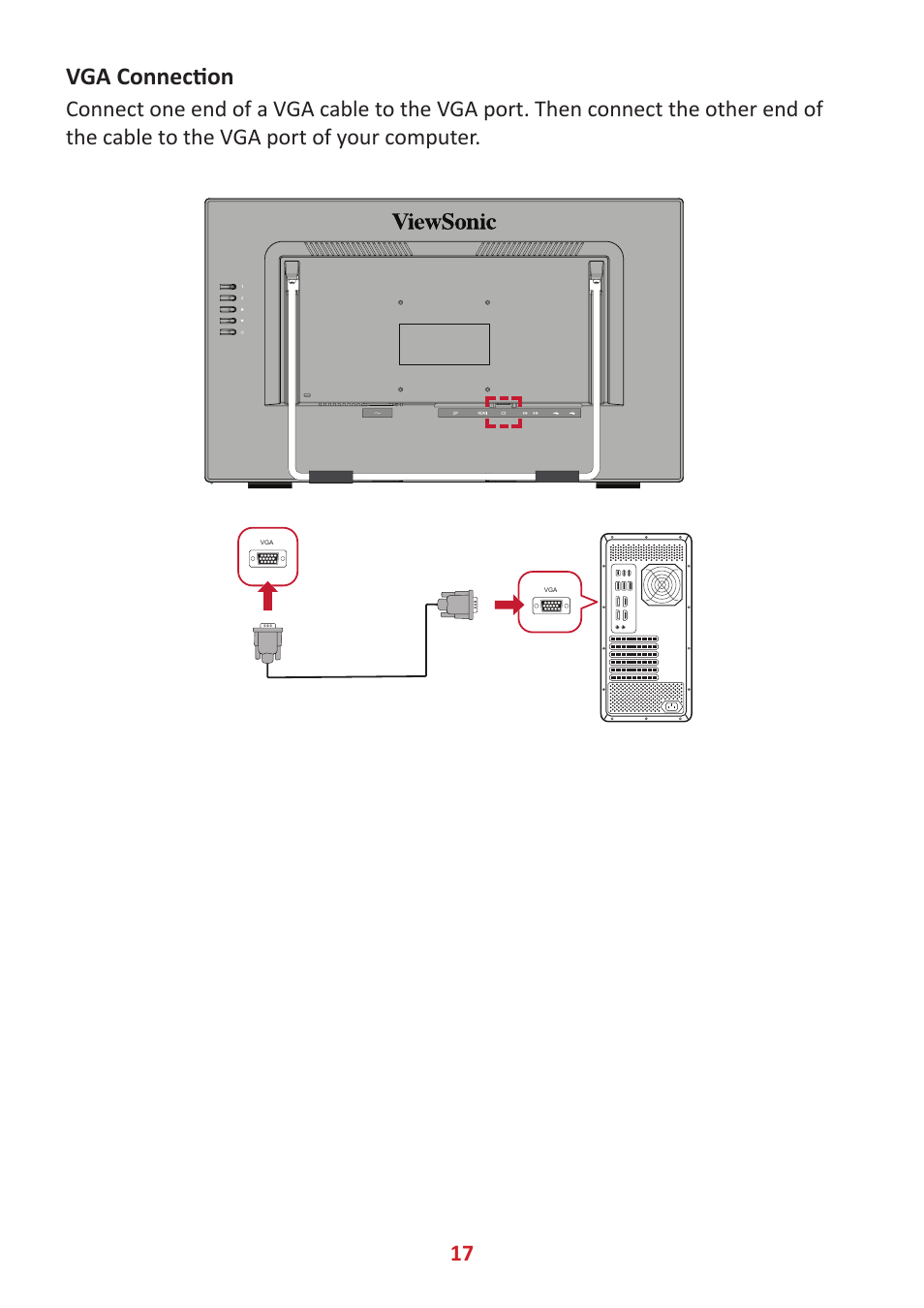 Vga connection | VIEWSONIC 24" Frameless Touchscreen Monitor User Manual | Page 17 / 57