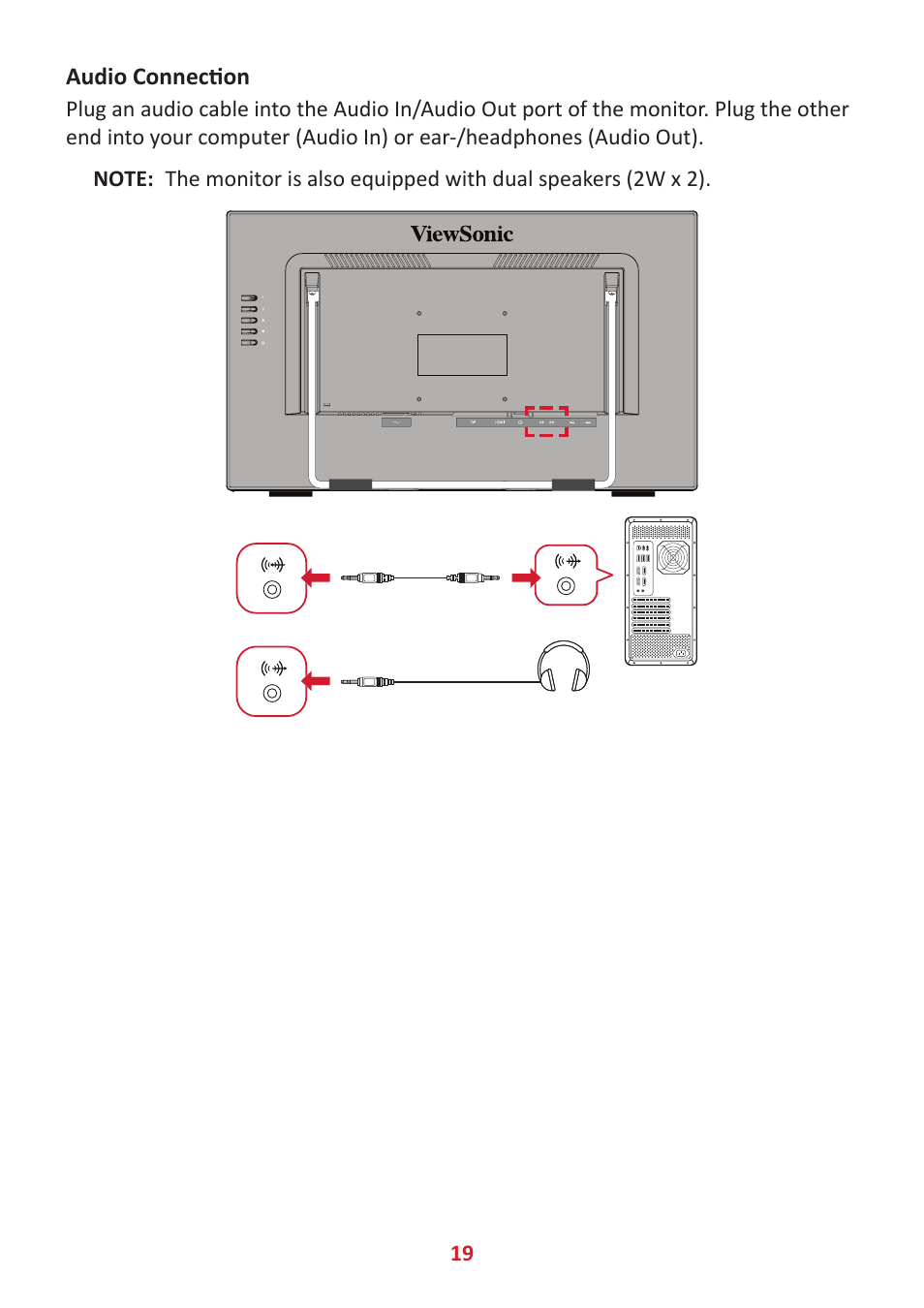 Audio connection | VIEWSONIC 24" Frameless Touchscreen Monitor User Manual | Page 19 / 57
