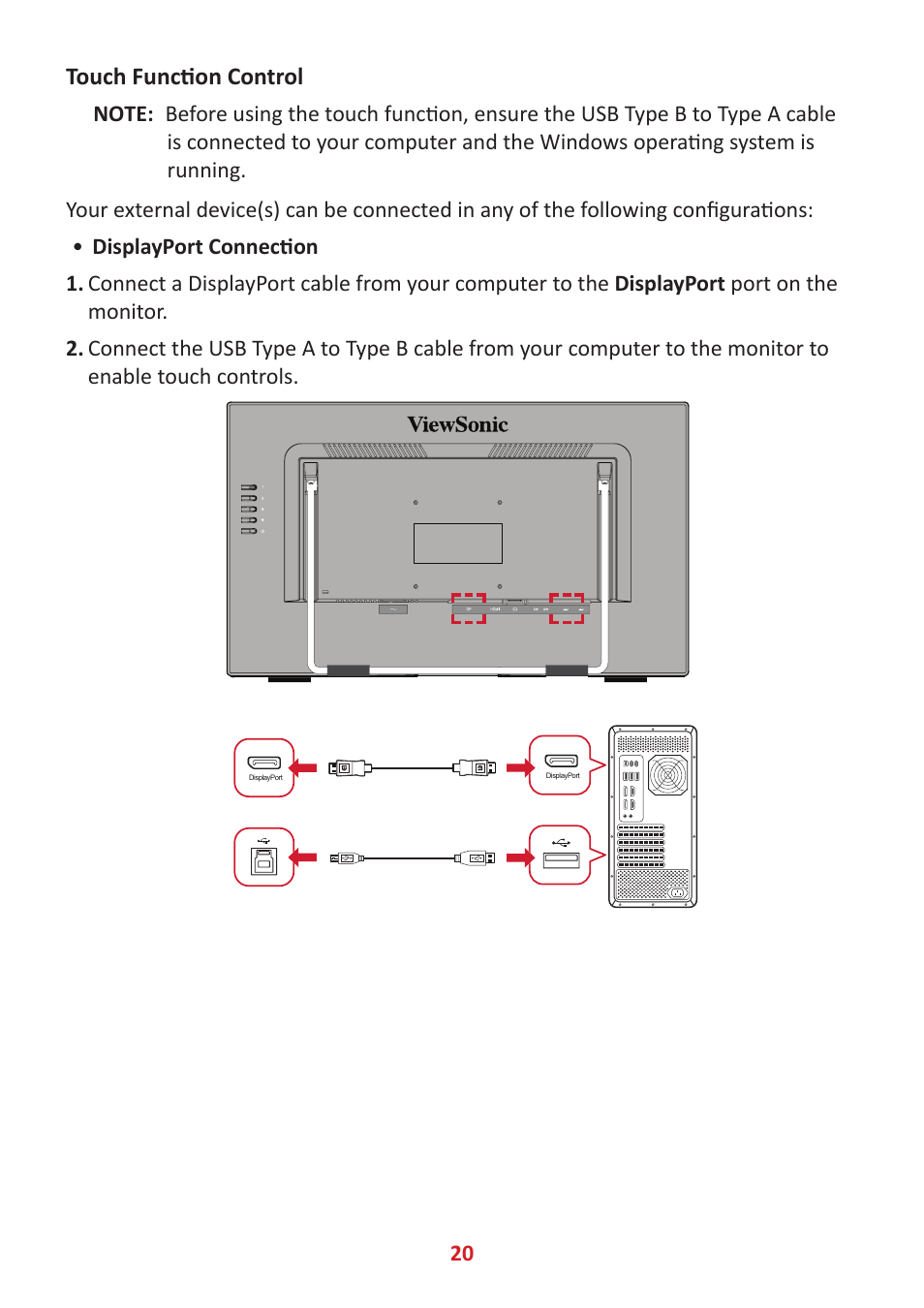 Touch function control | VIEWSONIC 24" Frameless Touchscreen Monitor User Manual | Page 20 / 57