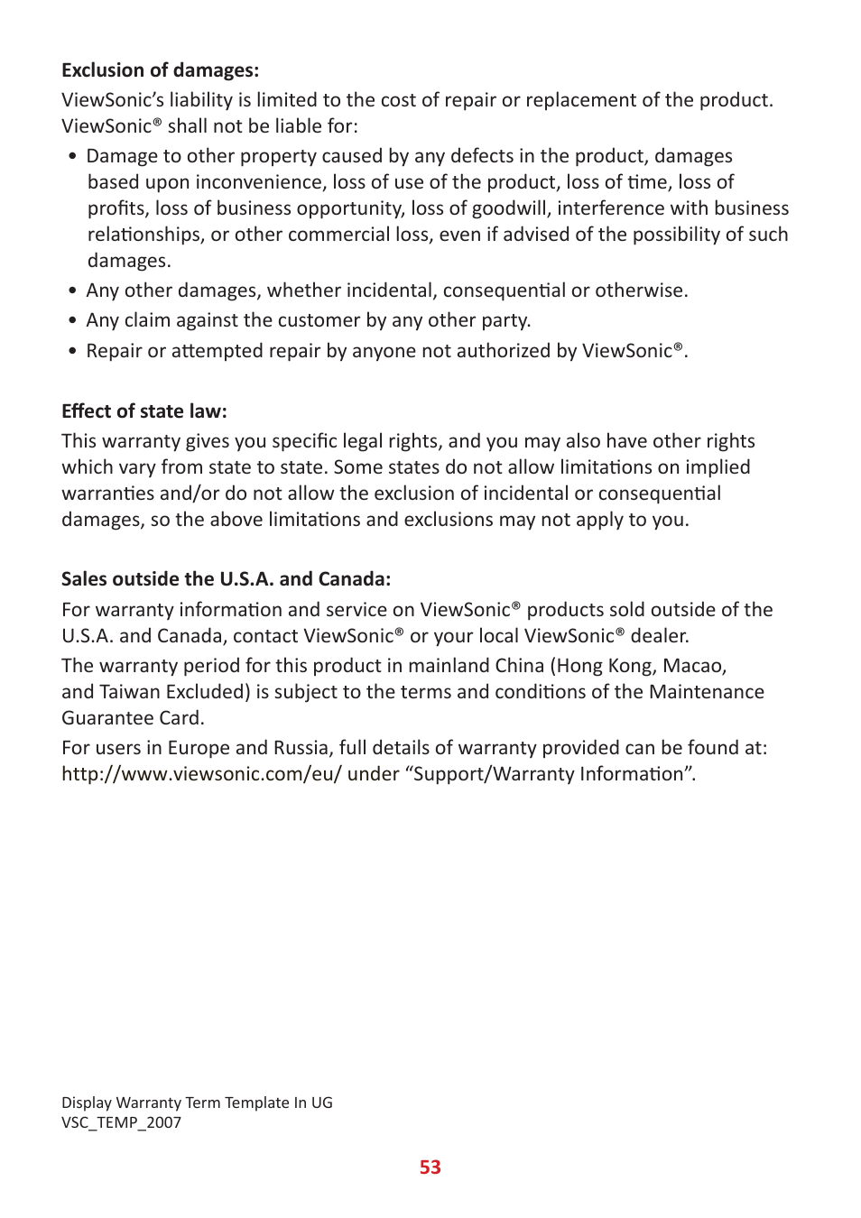 VIEWSONIC 24" Frameless Touchscreen Monitor User Manual | Page 53 / 57