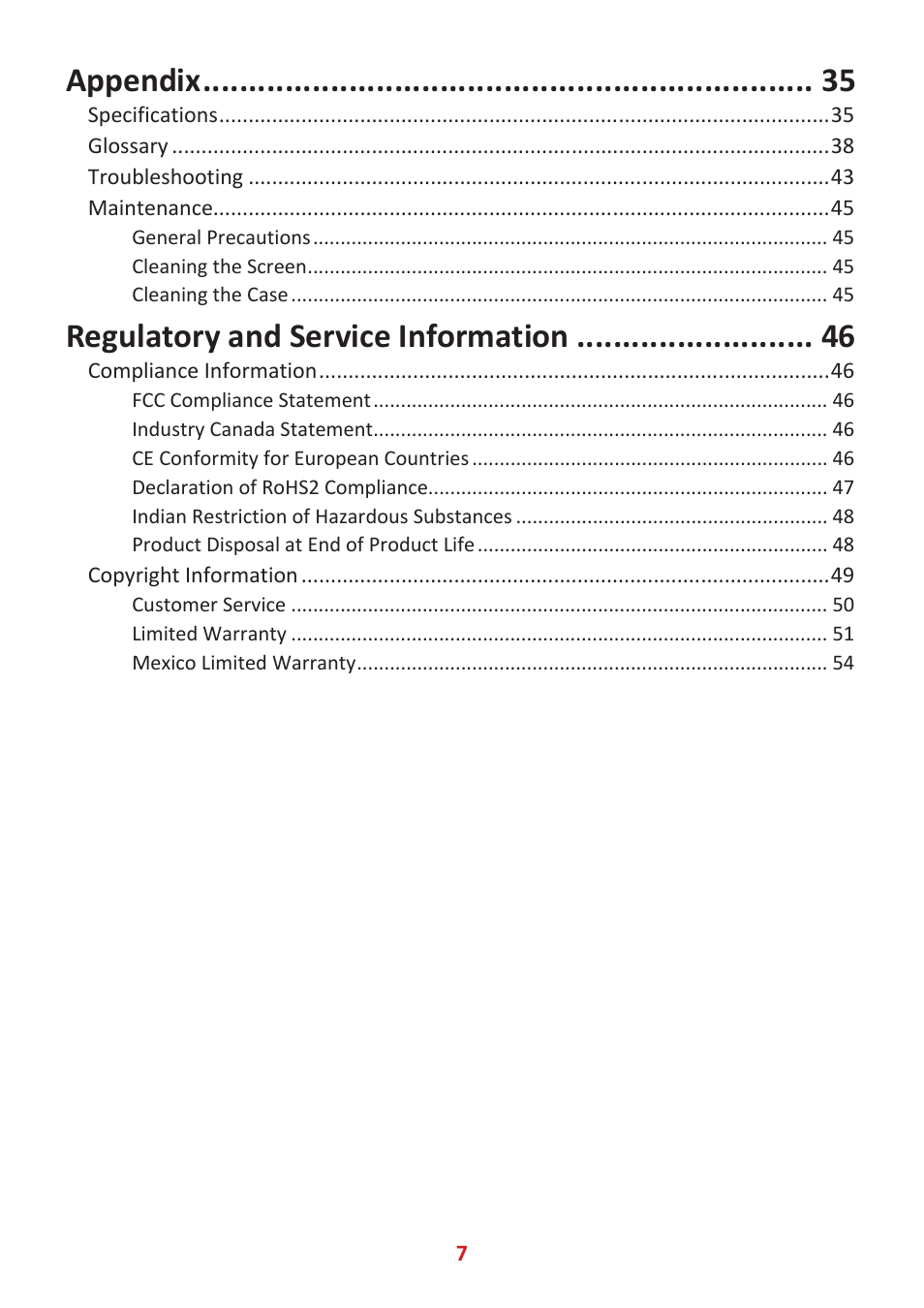 Appendix, Regulatory and service information | VIEWSONIC 24" Frameless Touchscreen Monitor User Manual | Page 7 / 57