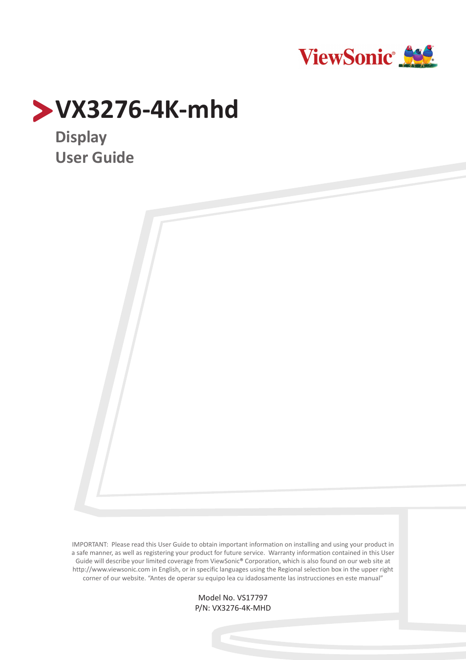 VIEWSONIC VX3276-4K-mhd 31.5" 16:9 4K VA Monitor User Manual | 49 pages