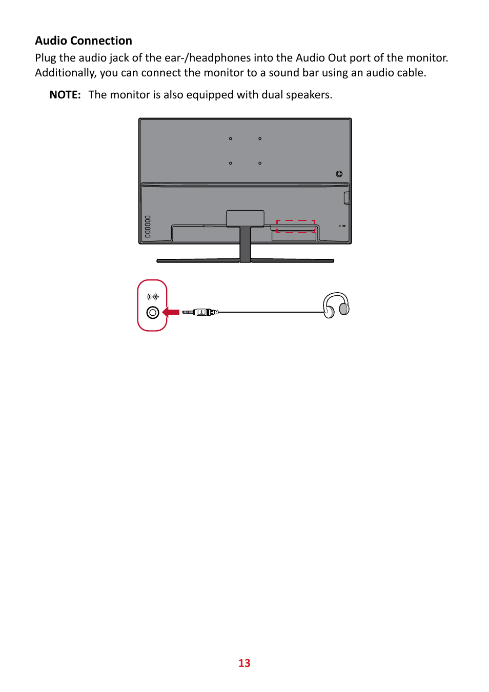Audio connection | VIEWSONIC VX3211-4K-MHD 32" 16:9 4K FreeSync LCD Monitor User Manual | Page 13 / 63