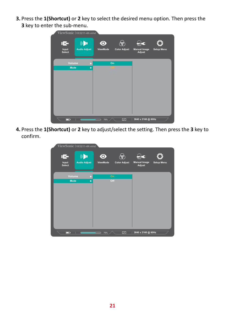 VIEWSONIC VX3211-4K-MHD 32" 16:9 4K FreeSync LCD Monitor User Manual | Page 21 / 63