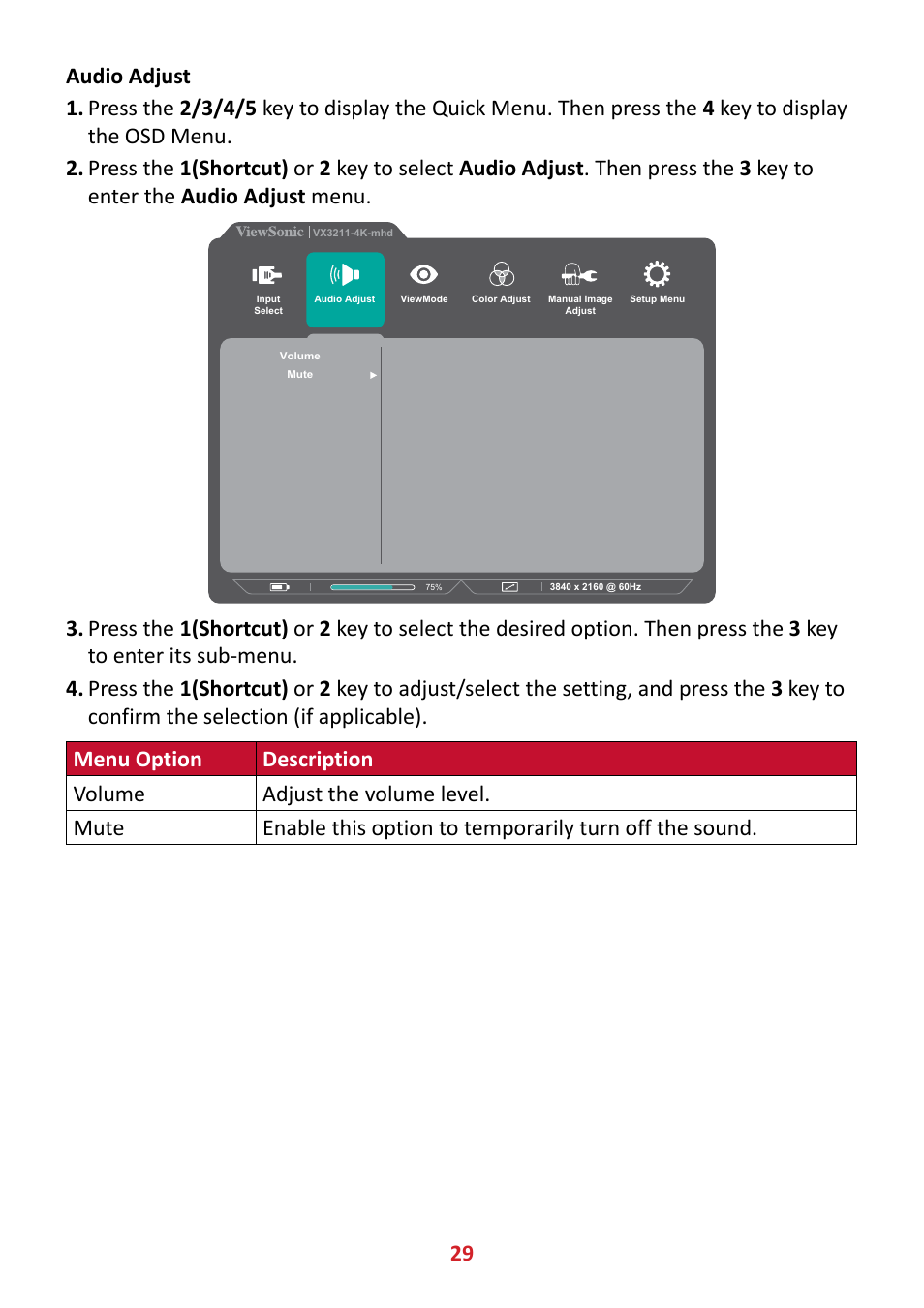 VIEWSONIC VX3211-4K-MHD 32" 16:9 4K FreeSync LCD Monitor User Manual | Page 29 / 63