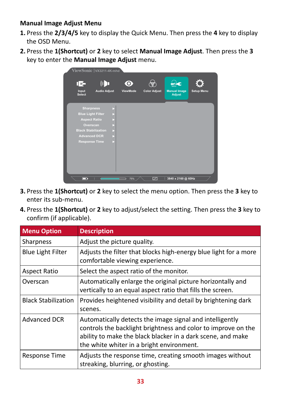 VIEWSONIC VX3211-4K-MHD 32" 16:9 4K FreeSync LCD Monitor User Manual | Page 33 / 63