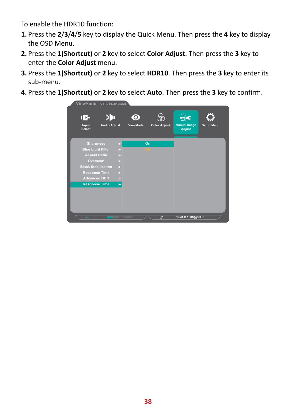 VIEWSONIC VX3211-4K-MHD 32" 16:9 4K FreeSync LCD Monitor User Manual | Page 38 / 63