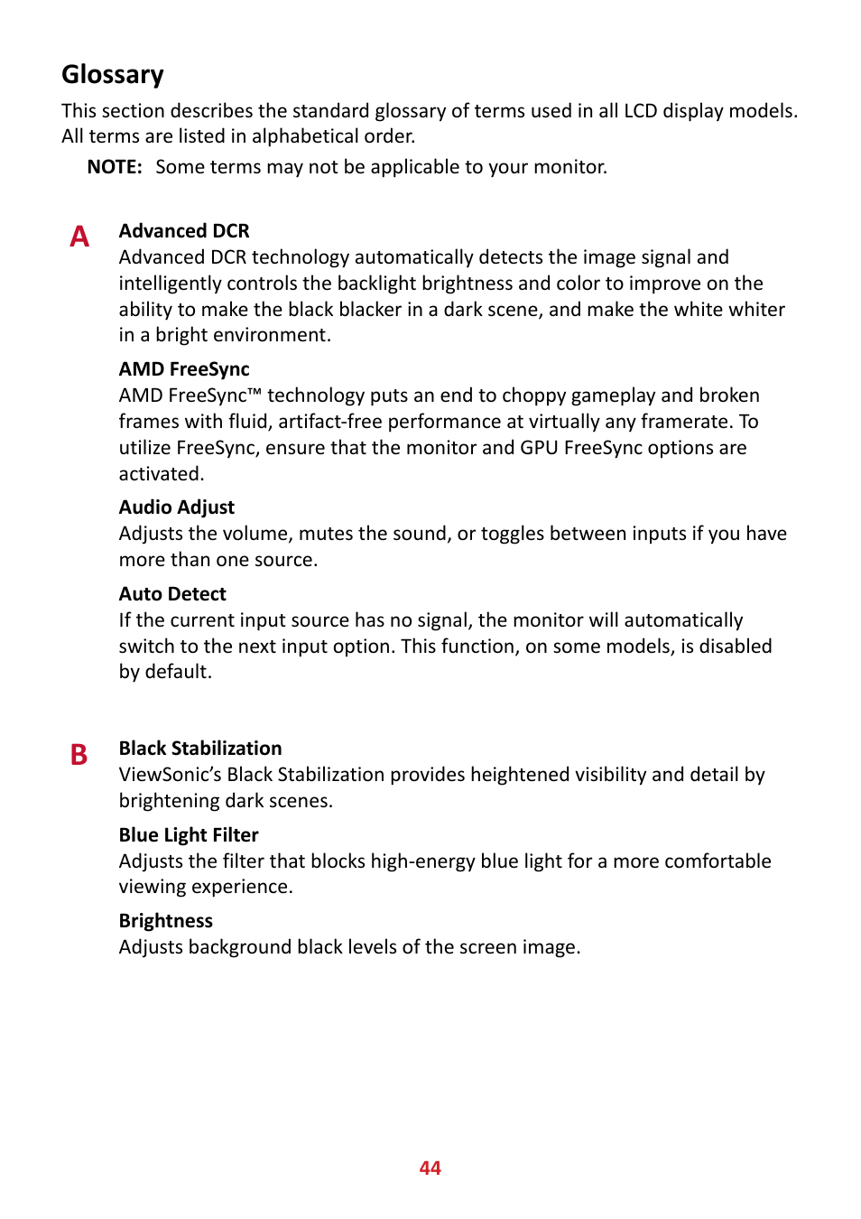 Glossary | VIEWSONIC VX3211-4K-MHD 32" 16:9 4K FreeSync LCD Monitor User Manual | Page 44 / 63