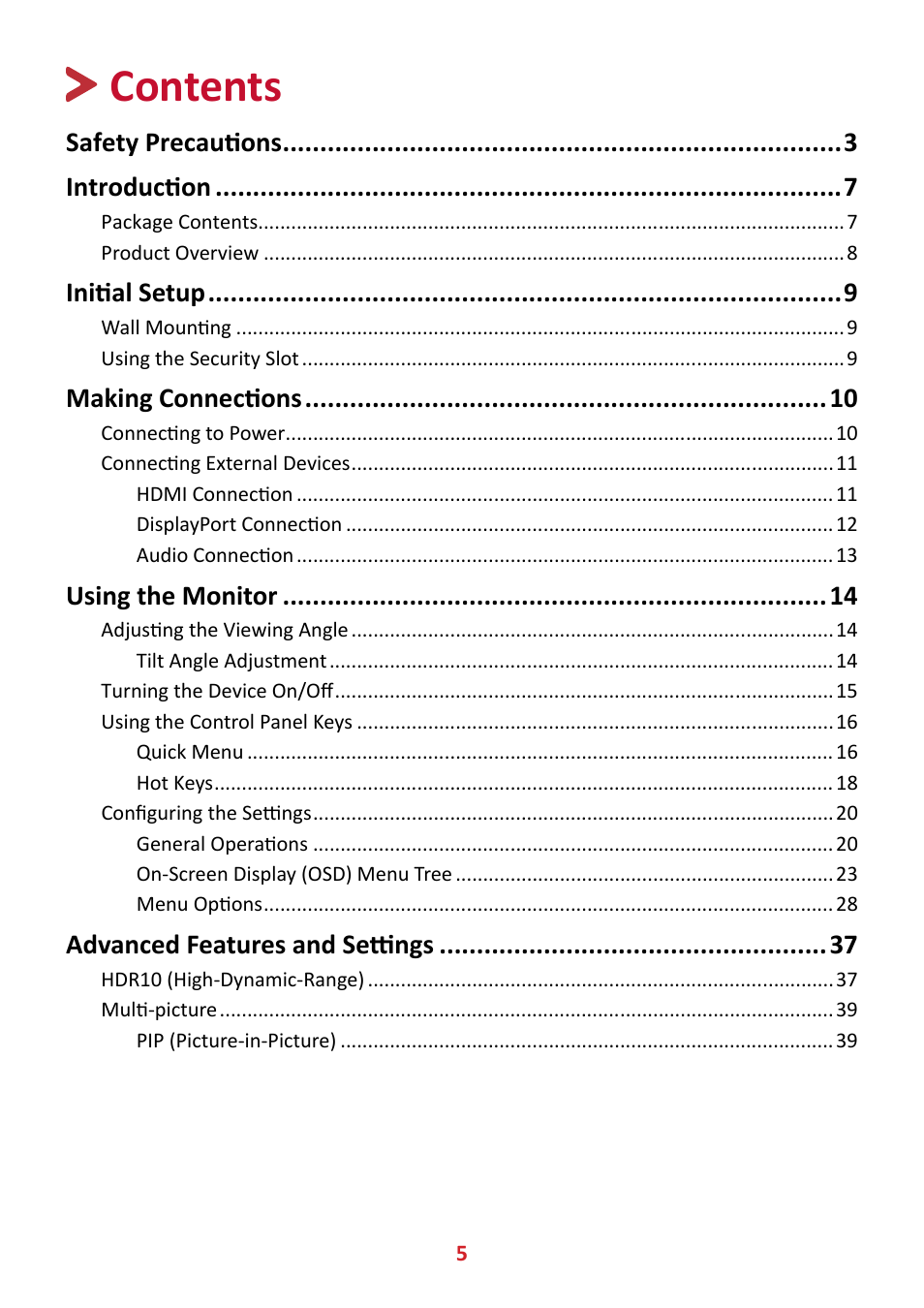 VIEWSONIC VX3211-4K-MHD 32" 16:9 4K FreeSync LCD Monitor User Manual | Page 5 / 63