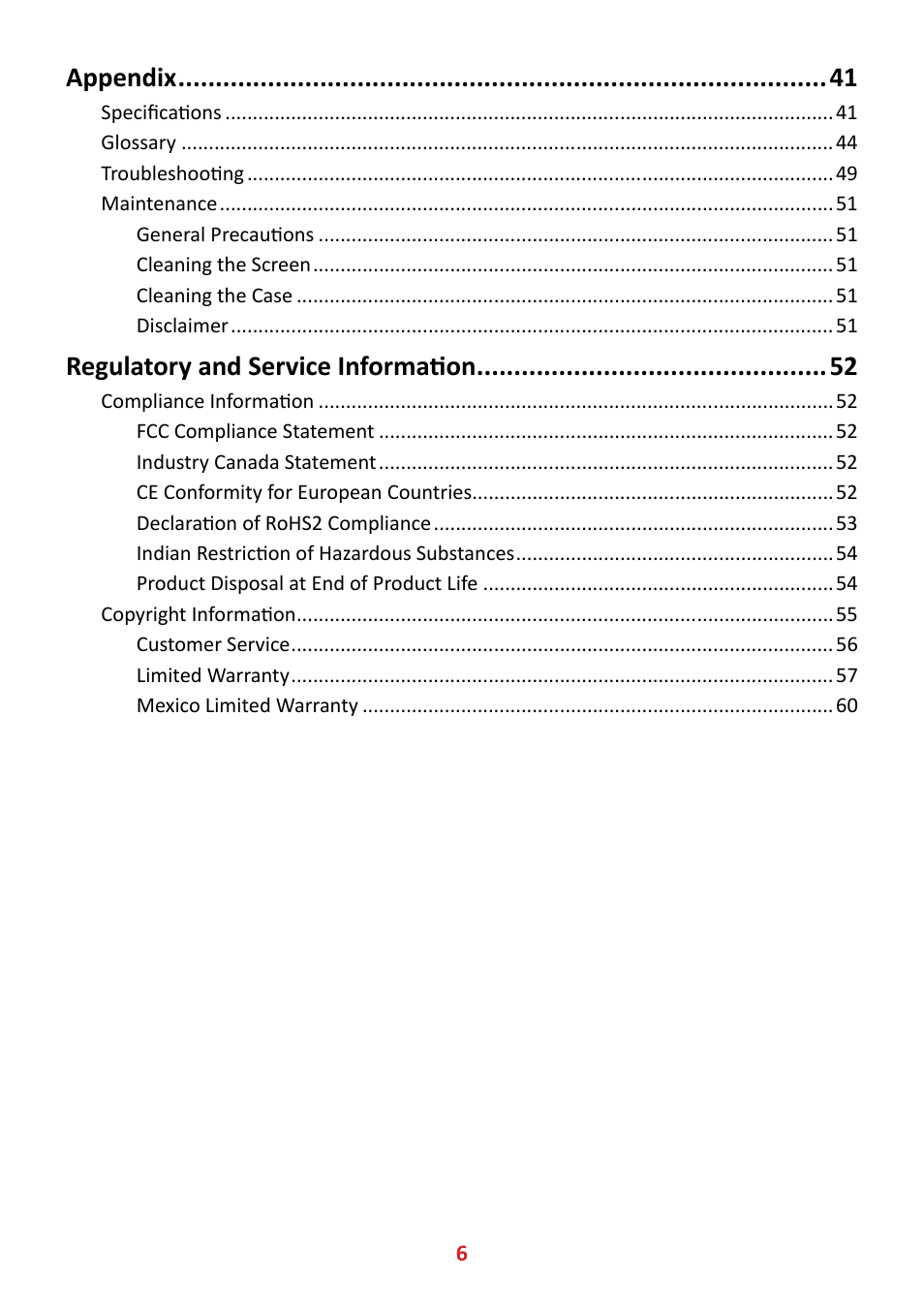 Appendix, Regulatory and service information | VIEWSONIC VX3211-4K-MHD 32" 16:9 4K FreeSync LCD Monitor User Manual | Page 6 / 63