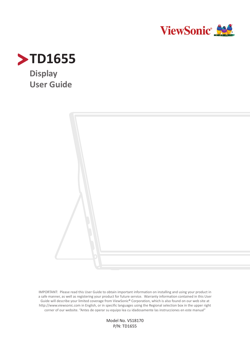 VIEWSONIC TD1655 15.6" 16:9 Portable Multi-Touch IPS Monitor User Manual | 47 pages