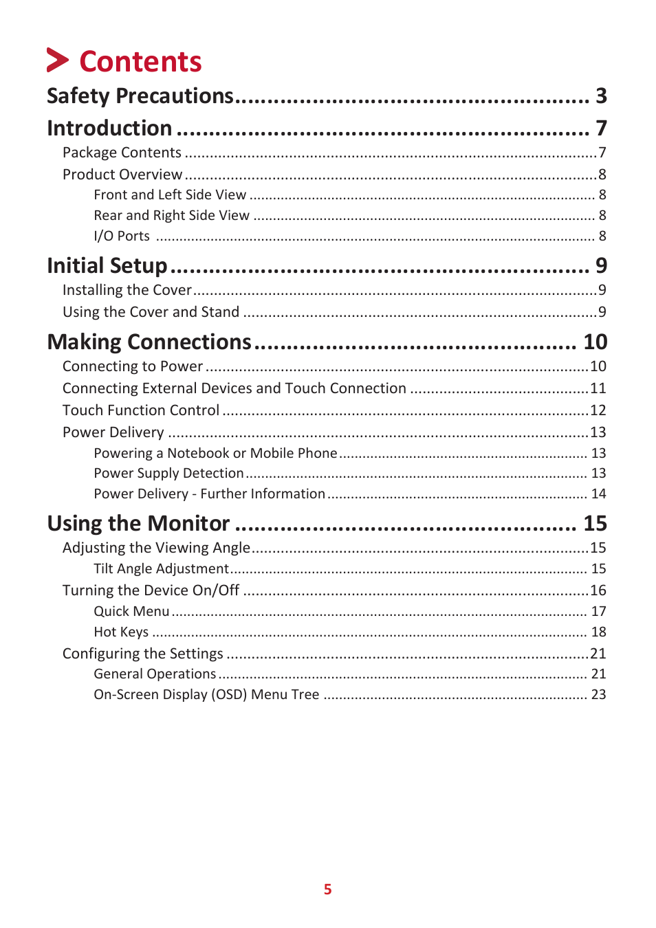VIEWSONIC TD1655 15.6" 16:9 Portable Multi-Touch IPS Monitor User Manual | Page 5 / 47