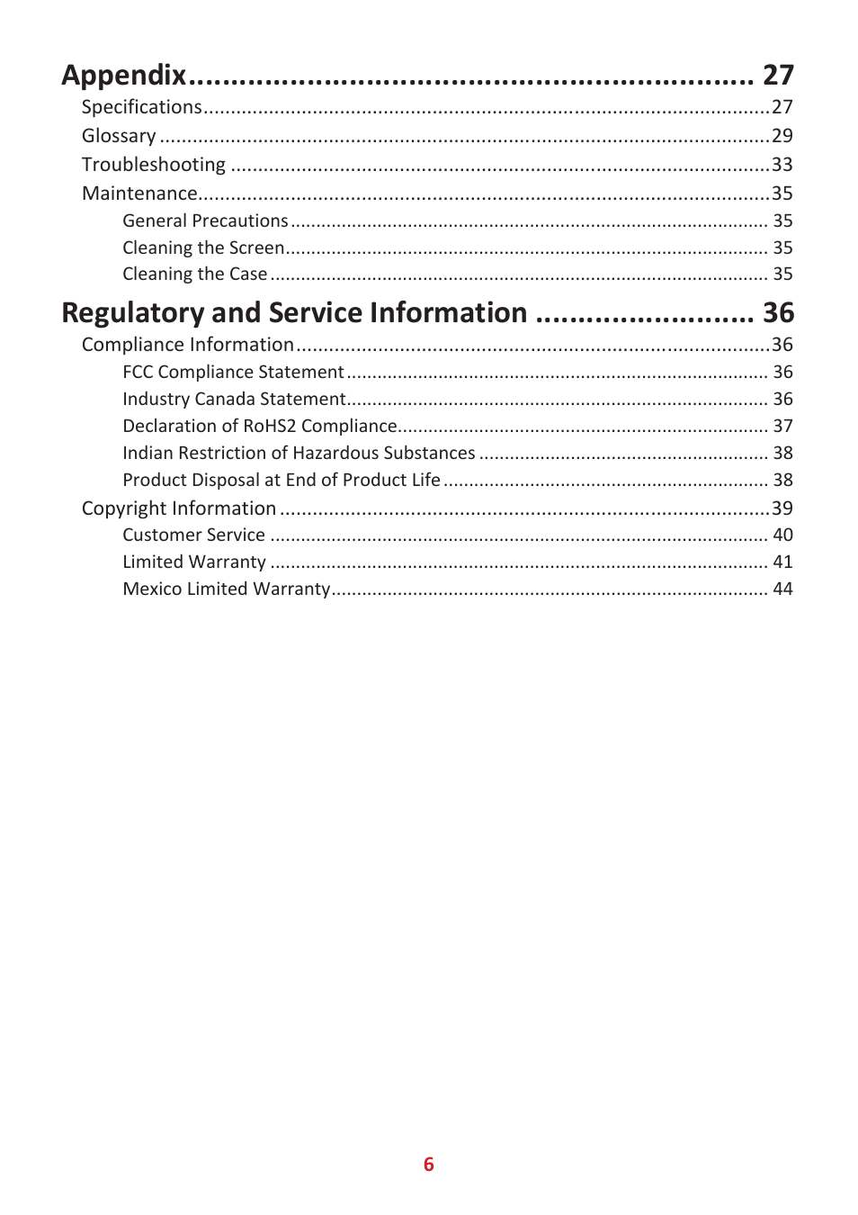 Appendix, Regulatory and service information | VIEWSONIC TD1655 15.6" 16:9 Portable Multi-Touch IPS Monitor User Manual | Page 6 / 47