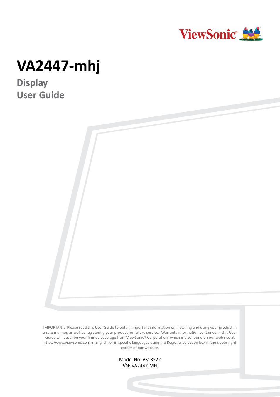 VIEWSONIC VA2447-MHJ 23.8" 16:9 Adaptive-Sync MVA Monitor User Manual | 49 pages