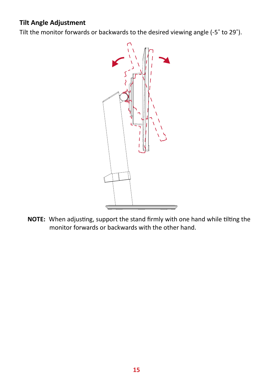 Tilt angle adjustment | VIEWSONIC VA2447-MHJ 23.8" 16:9 Adaptive-Sync MVA Monitor User Manual | Page 15 / 49