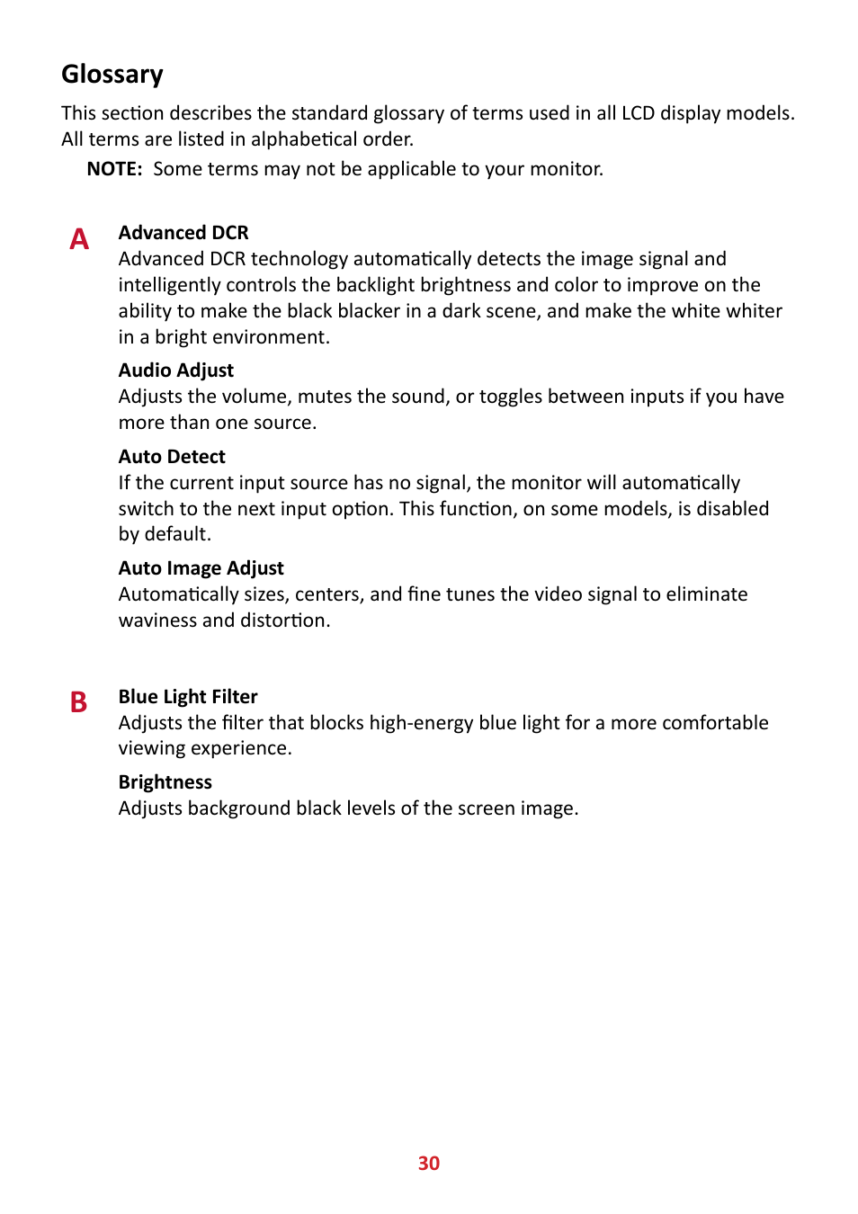 Glossary | VIEWSONIC VA2447-MHJ 23.8" 16:9 Adaptive-Sync MVA Monitor User Manual | Page 30 / 49