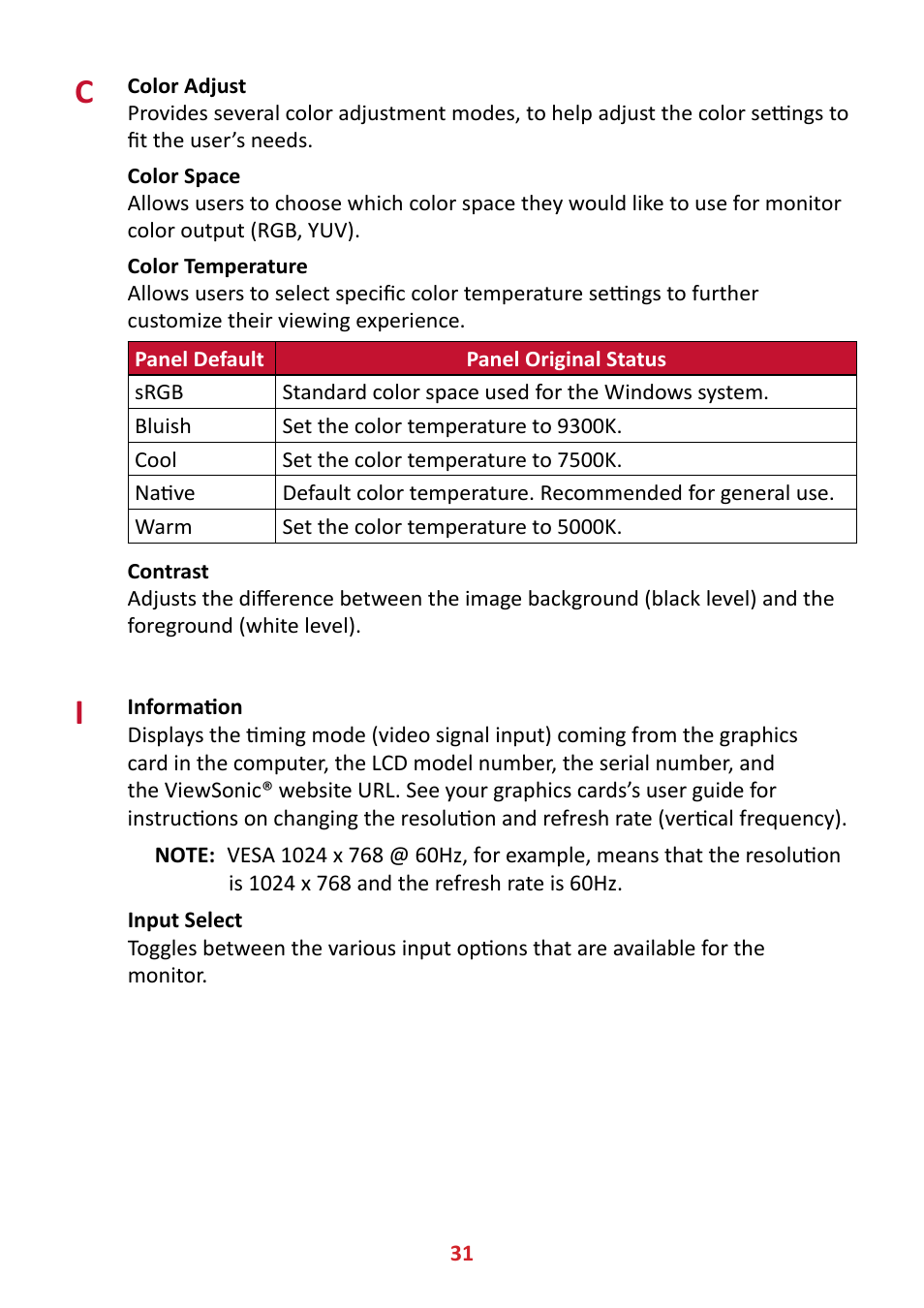 VIEWSONIC VA2447-MHJ 23.8" 16:9 Adaptive-Sync MVA Monitor User Manual | Page 31 / 49