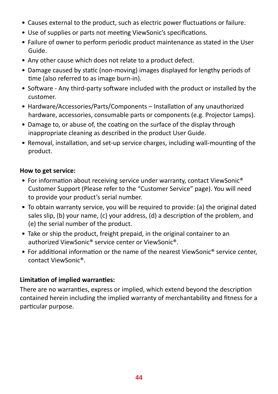 VIEWSONIC VA2447-MHJ 23.8" 16:9 Adaptive-Sync MVA Monitor User Manual | Page 44 / 49