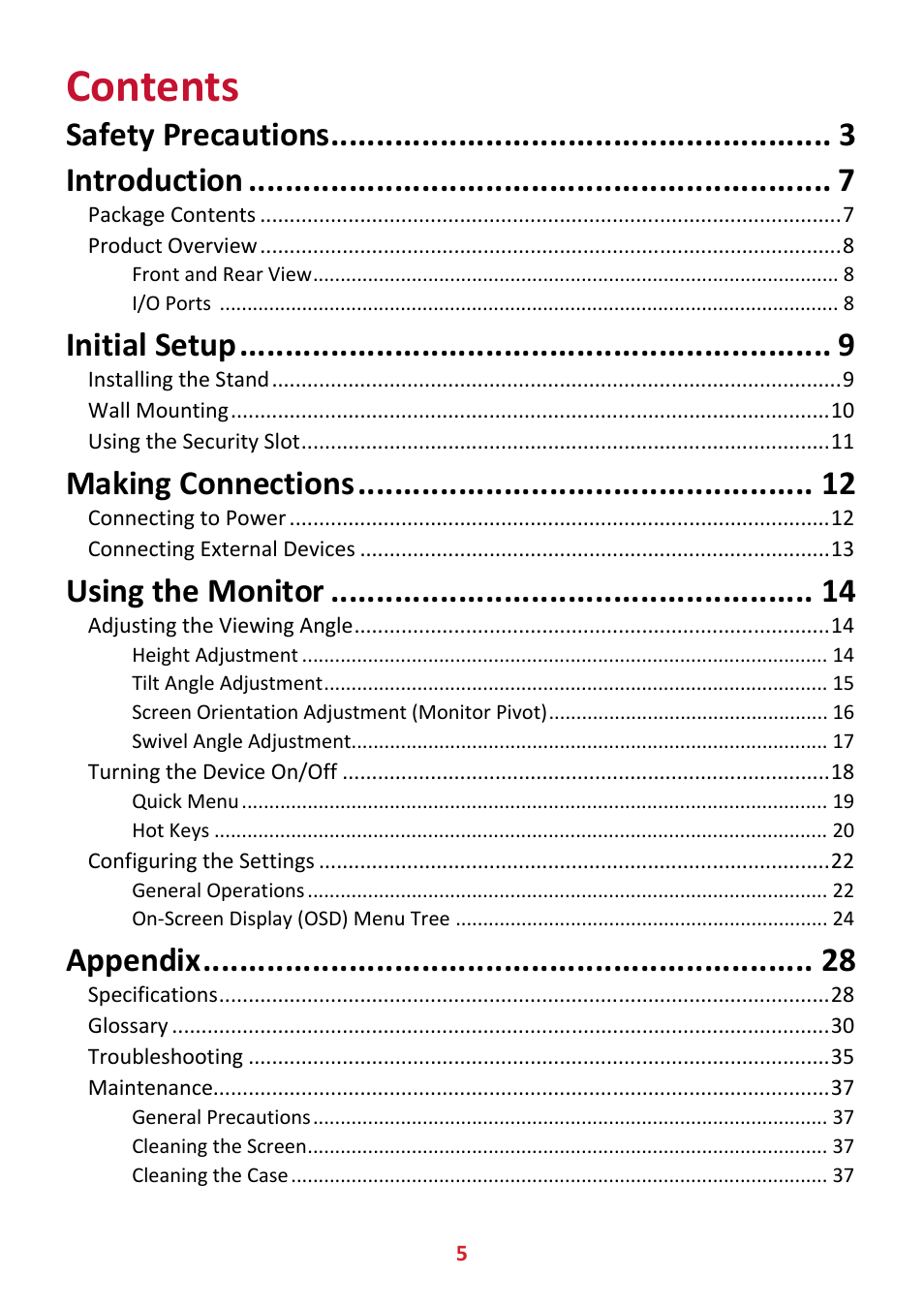 VIEWSONIC VA2447-MHJ 23.8" 16:9 Adaptive-Sync MVA Monitor User Manual | Page 5 / 49
