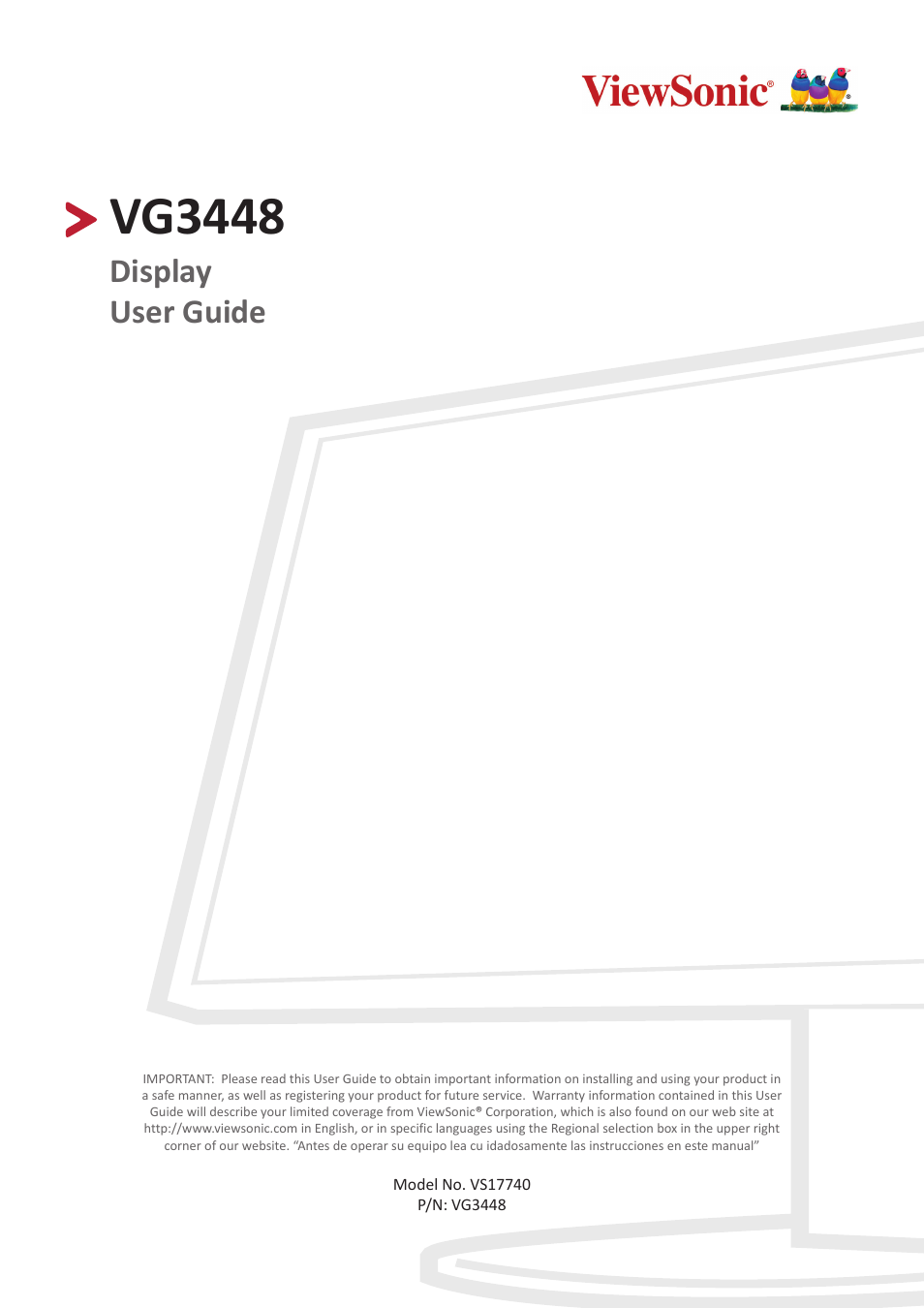 VIEWSONIC VG3448 34" 21:9 VA Monitor User Manual | 66 pages